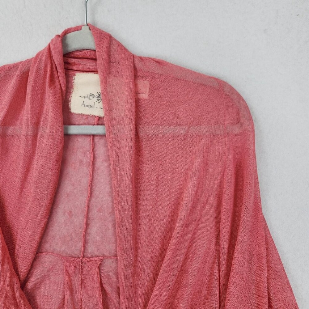 Anthropologie Angel Of The North Sweater Women Medium Pink Linen Blend Tie Front - Picture 2 of 16